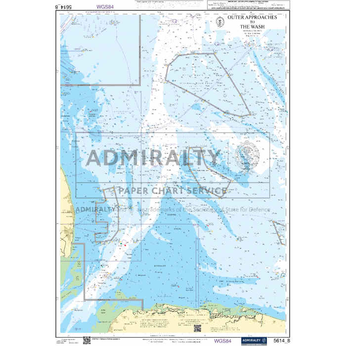 The Admiralty Small Craft Chart - 5614, titled "East Coast, Orford Ness to Whitby," is designed for both maritime and coastal navigation. It features detailed information on the coastline and surrounding waters, including depth contours, underwater hazards, navigational aids, and significant landmarks. Annotations and symbols provide essential maritime safety data.