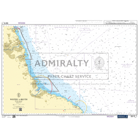 A nautical chart titled "Admiralty Small Craft Charts - 5615 - East Coast, Whitby to Edinburgh" from the Admiralty brand. It shows the coastline and maritime features such as depths, seabed types, and navigational aids essential for coastal navigation. Prominent areas and water routes are marked, with the land depicted on the left and sea on the right.