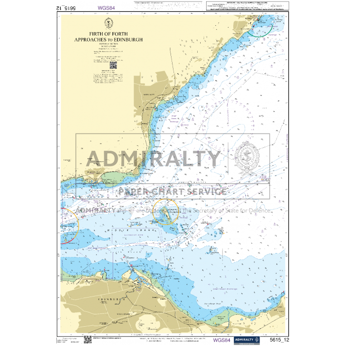 The Admiralty Small Craft Chart - 5615 - East Coast, Whitby to Edinburgh displays the approaches to Edinburgh via the Firth of Forth. It details water depths, navigational aids, hazards, shipping routes, and essential coastal features for safe coastal navigation. Published by Admiralty with comprehensive geographic and bathymetric data suitable for maritime experts.