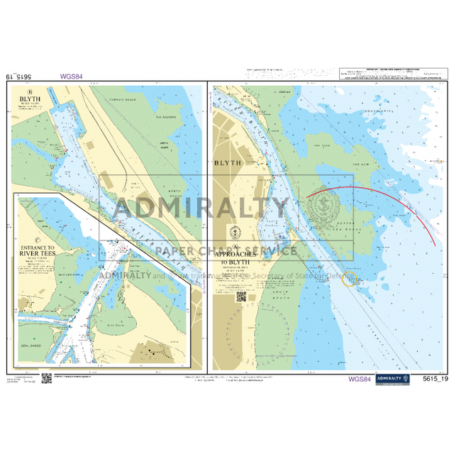 The Admiralty Small Craft Chart 5615_19: Approaches to Blyth provides a detailed nautical chart of Blyth Harbour and the River Tyne entrances. Created by Admiralty, it offers essential navigational information including depths, buoys, and coastal features, making it indispensable for maritime navigation in the area.