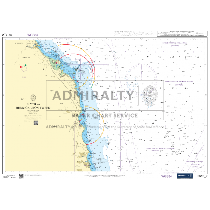 Nautical chart displaying the coast from Whitby to Edinburgh. Includes depth contours, navigational hazards, lighthouses, and coastal features ideal for small craft charts. Title "Admiralty Small Craft Charts - 5615 - East Coast" in the center. Notations and symbols cover marine and coastal navigation information under the Admiralty brand.