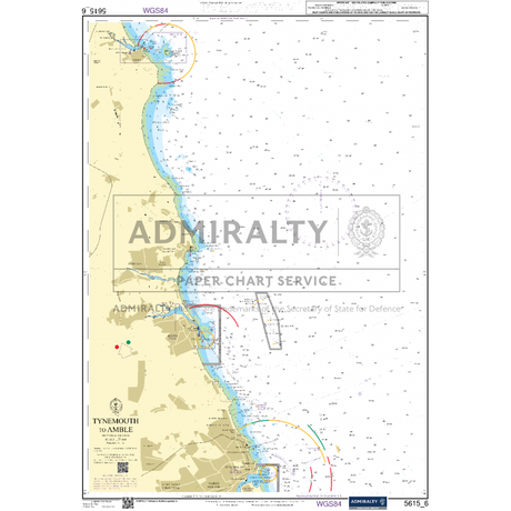 A nautical chart titled "Admiralty Small Craft Charts - 5615 - East Coast, Whitby to Edinburgh" displays a coastal region with detailed depths, navigational markers, and coastal landmarks. This Admiralty chart is marked with various symbols and vital information for safe coastal navigation, making it indispensable for mariners using small craft charts.