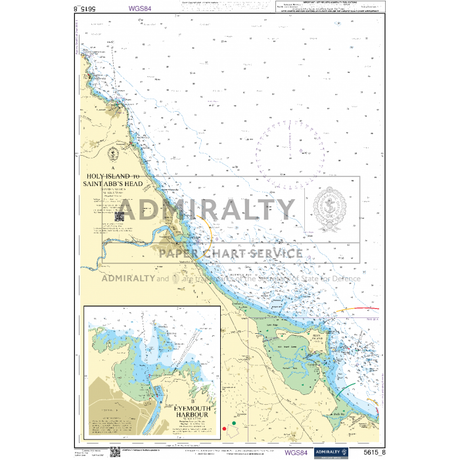 The Admiralty Small Craft Charts - 5615 - East Coast, Whitby to Edinburgh, by Admiralty, depict the northeastern coast of England including Holy Island, Saint Aidan's Head, and the surrounding areas. Insets provide detailed maps of Holy Island and Lyenmouth Harbour. The chart includes coastal navigation aids, depths, and hazards for small craft enthusiasts.