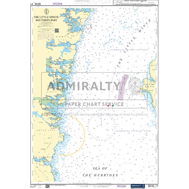 Admiralty Small Craft Chart 5616_11: The Little Minch (Southern Part) is your reliable guide, providing detailed coastal and underwater features, navigational routes, and key locations in the Sea of the Hebrides with essential navigation aids from the UK Hydrographic Office.