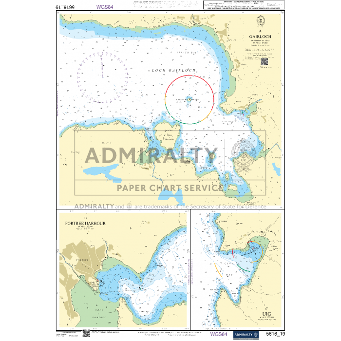 The Admiralty Small Craft Charts - 5616 covering the West Coast of Scotland and Outer Hebrides, from the renowned Admiralty brand, is an excellent resource for coastal navigation in Gairloch. It features detailed markings of water depths, navigational hazards, and coastal features. Additionally, inset maps at the bottom provide specific details of P'Ortie Harbour and a portion of the Gairloch area.