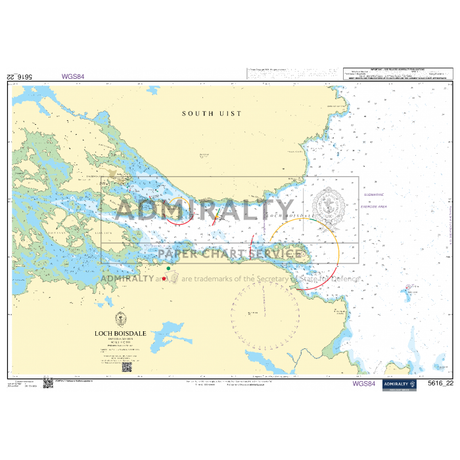 The Admiralty Small Craft Chart - 5616 covers the West Coast of Scotland and the Outer Hebrides, including the area around Lochboisdale and South Uist. Designed by maritime experts for precise coastal navigation, this chart provides detailed information on water depths, coastal features, navigational aids, and other essential marine data. The brand name "Admiralty" along with associated trademarks are prominently overlaid on the map.