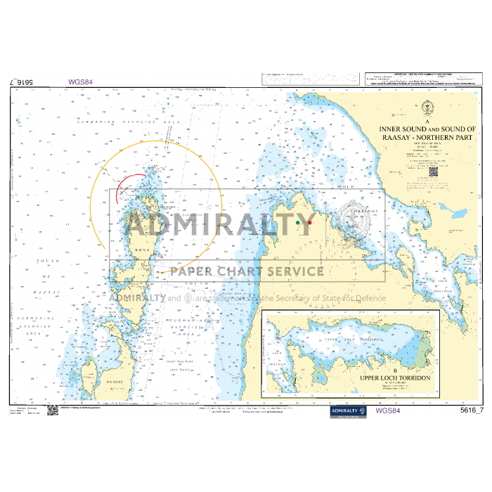 Admiralty Small Craft Charts - 5616 - West Coast of Scotland and Outer Hebrides provides a detailed nautical chart of the Inner Sound and northern part of the Sound of Raasay, highlighting depths, navigational hazards, and landmarks. An inset at the bottom right illustrates Upper Loch Torridon. This chart, adhering to the WGS84 standard, is ideal for maritime experts. Brought to you by Admiralty.