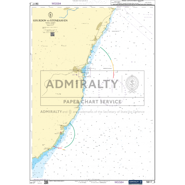 The Admiralty Small Craft Charts - 5617 - East Coast of Scotland depicts the coastline from Gourdon to Stonehaven, featuring detailed underwater contours, depths, and navigational aids. Labeled with Admiralty information and other essential navigation details, this chart covers both land and sea areas comprehensively for accurate coastal navigation and maritime safety.