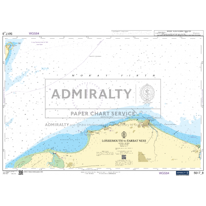 A nautical chart titled "Admiralty Small Craft Charts - 5617 - East Coast of Scotland" by Admiralty. Designed for coastal navigation, it displays the sea and coastal area detailing depths, navigation aids, and geography from Lossiemouth to Tarbat Ness. Includes various maritime symbols for maritime safety.