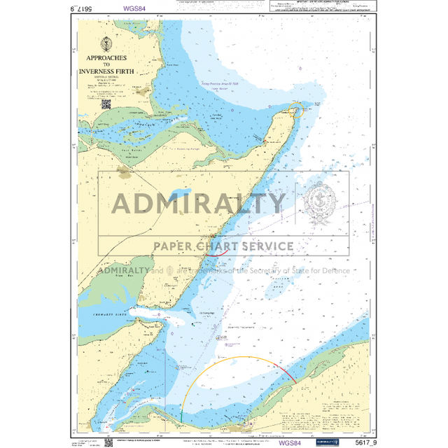 Title: "Approaches to Inverness Firth" by Admiralty, this chart from the UK Hydrographic Office is part of the Admiralty Small Craft Charts collection. It provides detailed information on water depths, navigational routes, and landmarks, along with labels, a compass rose, and grid lines for safe navigation.