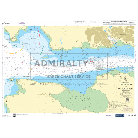 The Admiralty Small Craft Chart 5620_12: Milford Haven - Dale Roads to Milford Shelf offers comprehensive details of coastal and marine areas, including landmarks, depth contours, navigational aids, and hazards. Crafted by the UK Hydrographic Office and labeled with Admiralty paper chart service identifiers, it is ideal for maritime navigation.