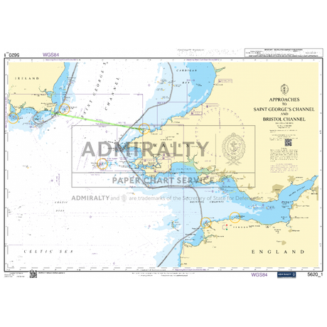 The Admiralty Small Craft Chart 5620_1: Approaches to Saint George's Channel and Bristol Channel provides comprehensive navigation information, featuring detailed coastline outlines and depth markings. Produced by the UK Hydrographic Office under the Admiralty brand, it also highlights essential navigation aids.