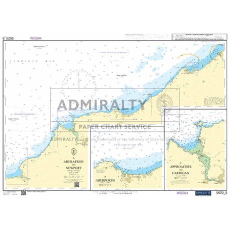 This Admiralty Small Craft Chart, titled "5620_5: Aberaeron to Newport," intricately presents the coastline from Aberaeron to Newport, including approaches to Cardigan. It emphasizes water depths, navigation aids, and coastal details and is identified by the UK Hydrographic Office under reference code S 2995.