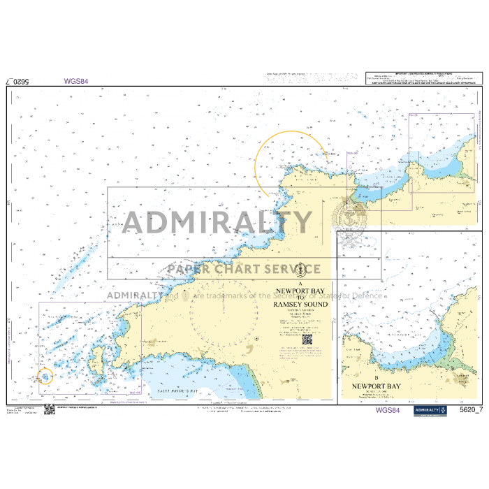 The Admiralty Small Craft Chart 5620 for South West Wales features a detailed nautical chart of Newport Bay and Ramsey Sound, including depths, navigational aids, and coastal features critical for coastal navigation. It also contains insets offering detailed views of specific areas, making it an ideal companion to ADMIRALTY charts or Small Craft charts.