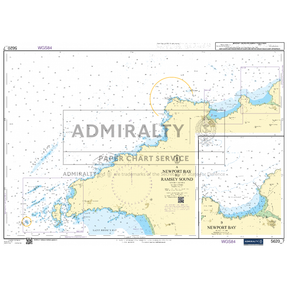 The Admiralty Small Craft Chart 5620_7: Newport Bay to Ramsey Sound, from the brand Admiralty, produced by the UK Hydrographic Office, provides detailed information on Newport Bay and Ramsey Sound. It features depth markers, navigational aids, and geographic details along with insets for specific areas to support maritime navigation.