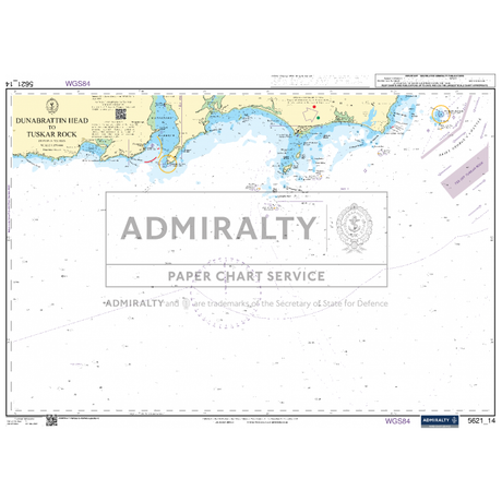 A navigational chart titled "Admiralty Small Craft Charts - 5621 - Ireland, East Coast" by Admiralty, showing the coastline and surrounding waters from Dunabrattin Head to Tuskar Rock. Designed for coastal navigation, it includes depth markings, navigational aids, and various geographic details to ensure maritime safety.