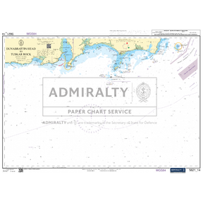 Admiralty Small Craft Chart 5621_14: Dunabrattin Head to Tuskar Rock, provided by the Admiralty brand, displays coastal outlines, navigational routes, and symbols. It includes water depth information, landmarks, and essential notes for mariners navigating MCA Code vessels. The central watermark states "Admiralty Paper Chart Service" by the UK Hydrographic Office.