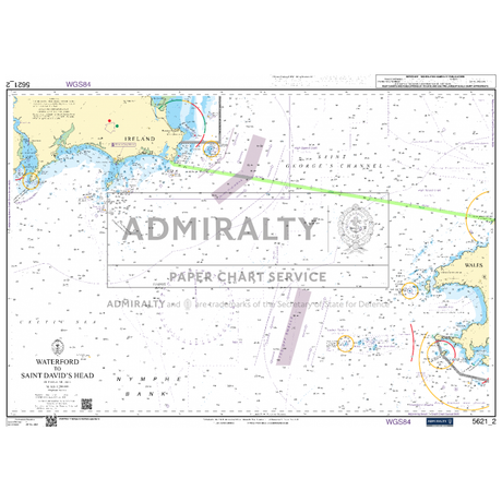 The Admiralty Small Craft Chart 5621, titled "Ireland, East Coast," provides detailed navigational information for coastal navigation and maritime safety. This chart includes data on water depths, coastline outlines, navigational aids, and maritime warnings. It covers parts of Ireland and Wales and is an ideal product from the Admiralty Paper Chart Service.