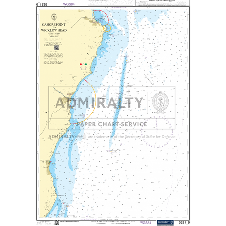 The Admiralty Small Craft Charts - 5621 - Ireland, East Coast is a nautical chart detailing Cahore Point to Wicklow Head, Ireland. It features depth contours, navigation aids, and coastal details. Produced by Admiralty and marked with geographic coordinates and symbols for maritime safety, this chart is essential for coastal navigation and is ideal for use by small craft.