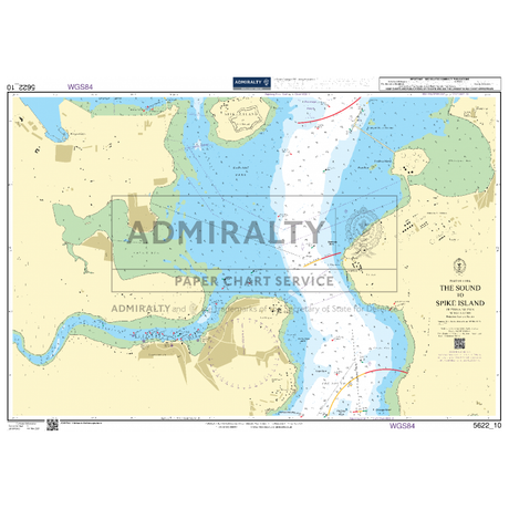 The Admiralty Small Craft Chart 5622_10: The Sound to Spike Island, from Admiralty, illustrates a portion of coastline and waterways, featuring depth measurements, landmass outlines, navigational markings, and annotations in English by the UK Hydrographic Office.