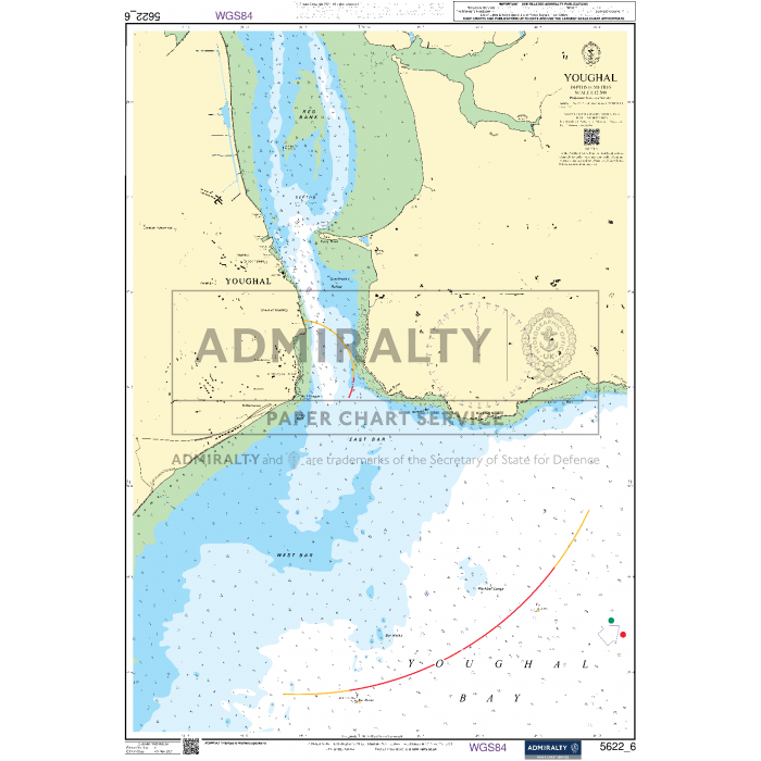 The Admiralty Small Craft Charts - 5622 - Ireland, South, Waterford to Kinsale is an ideal nautical chart for maritime experts. It covers the Youghal area and includes detailed coastal navigation features, water depths, and navigational hazards. The chart uses various colors to indicate different depths and provides comprehensive information for safe maritime travel, with labels and symbols clearly present.