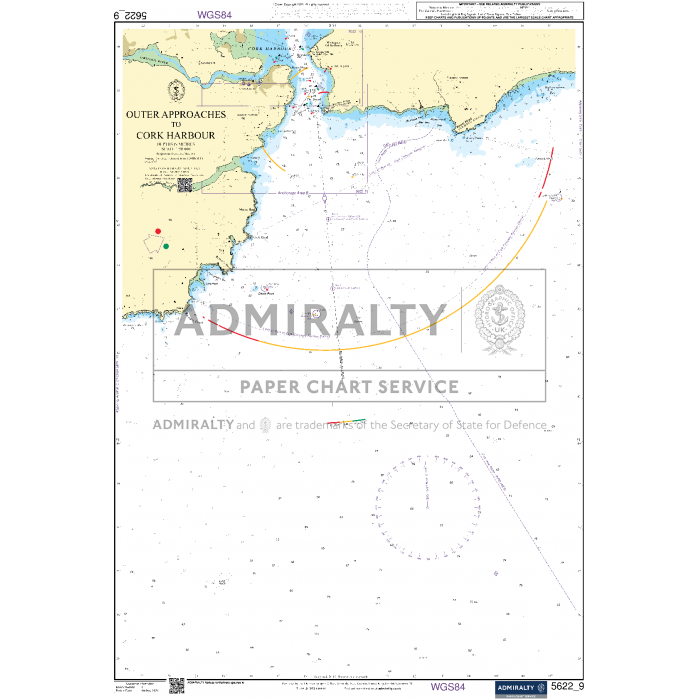 An essential nautical chart titled "Admiralty Small Craft Charts - 5622 - Ireland, South, Waterford to Kinsale" by Admiralty provides detailed navigational information for vessels, including depth soundings, sea routes, and coastal landmarks. This indispensable tool for maritime experts includes various symbols, lines, and notations crucial for coastal navigation.