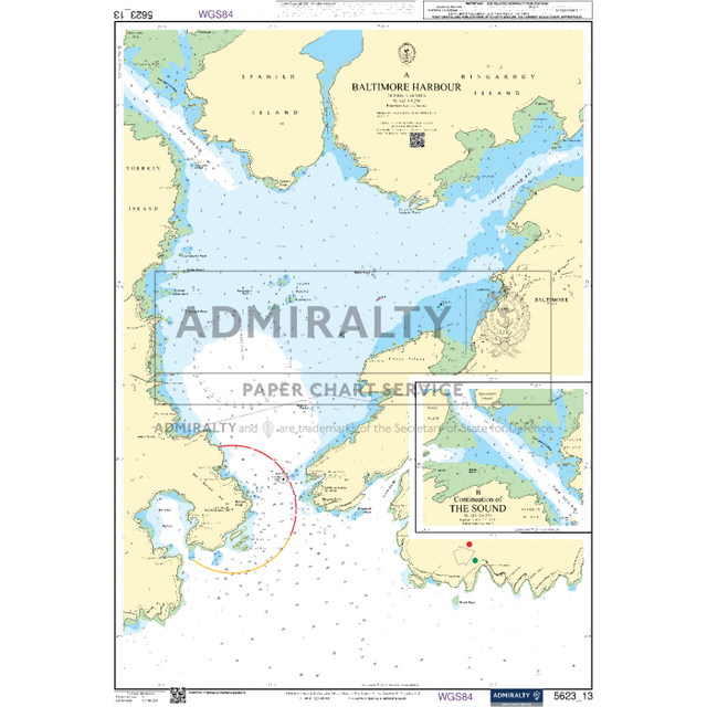 Admiralty's Small Craft Chart 5623_13: Baltimore Harbour offers a detailed nautical chart of the southwest curve of Sweden’s coast, illustrating the waters between Denmark and Sweden. It features Baltimore Harbour, The Sound, depth markers, navigation routes, and aids from the UK Hydrographic Office's Admiralty Small Craft Charts.