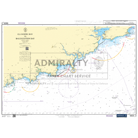 A nautical chart titled “Admiralty Small Craft Charts - 5623 - South West Coast of Ireland” provides detailed coastal information, water depths, navigational routes, and other maritime data for the region. The chart includes coordinates and is marked "ADMIRALTY," indicating it’s from the UK Hydrographic Office and ideal for coastal navigation using ADMIRALTY charts.