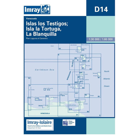 Imray Chart D14: Islas Los Testigos, Isla la Tortuga & La Blanquilla features detailed Caribbean Sea coverage with labeled areas. Compatible with GPS navigation and part of Imray's trusted Caribbean chart series.
