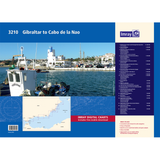 Image of the Imray Chart Pack 3210 | Gibraltar to Cabo de la Nao cover titled "Gibraltar to Cabo de la Nao." The cover showcases a marina with boats and buildings, a map inset highlighting the chart area, and a list of coastal navigation details and features on the right side. The Imray logo is also visible. Ideal for exploring Mediterranean Spain.