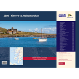 Cover of the Imray Chart Pack 2800 | Kintyre to Ardnamurchan by Imray and the Clyde Cruising Club, featuring a photograph of sailboats and a coastal landscape. Includes a map inset and list of chart details on the right. Logos for Imray, Clyde Cruising Club, and Antares Charts are prominently displayed.