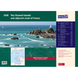 A nautical chart cover showcasing a coastal scene with rocks, a lighthouse, and the sea. The title reads "Imray Chart Pack 2500 | The Channel Islands," featuring a list of places and a small map inset on the lower left. The label indicates it is an Imray chart pack that includes UKHO data.