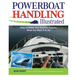 Cover of "Powerboat Handling Illustrated" by International Marine Publishing Co., showing a person steering a powerboat, a small image of a boat on water, plus tips for docking and navigating waves for precise handling.