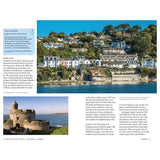 Adlard Coles Shore Guide: The West Country offers a scenic view of a coastal village with hillside white houses, an old stone castle by the harbor, and overlays on local attractions and history. A map and contact details complete this Adlard Coles guide's informative layout.