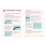 Splicing Modern Ropes by Adlard Coles features insights from the boating handbook on rope construction. The left page covers classic plating and twisting, with images of three- and eight-strand ropes. The right page explores braided ropes, focusing on single and double braid types with detailed explanations.