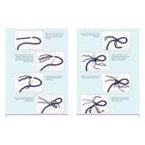 Splicing Modern Ropes by Adlard Coles includes a rope-making guide with images and splicing tips: Tape, unlay strands, twist pairs, braid, and tuck to form an eye. Visuals of twine and wooden peg on pale green background featured on pages 26-27 of this boating handbook.