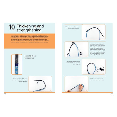 Explore Adlard Coles' "Splicing Modern Ropes," a detailed guide to enhancing braided ropes with an extra cover. With clear diagrams, this handbook instructs on inserting a wire, adjusting tension, and perfecting the finish step by step.