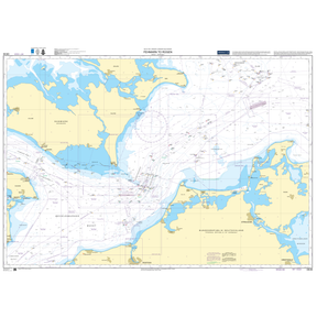 Admiralty Chart DE36: Fehmarn to Rugen by Admiralty displays coastlines, shipping lanes, water depths, navigation aids, and maritime symbols between Fehmarn and Rügen. Land is tan; water is blue and white, following Admiralty chart conventions.