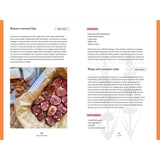 A spread from "A Year on the River" by Adlard Coles showcases seasonal recipes like honey-roasted figs and plum coconut cake, with one page featuring figs on parchment, topped with honey and almonds.