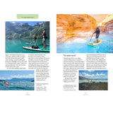 The Paddleboard Bible by Adlard Coles features four photos: mountain-framed turquoise lake, vivid blue river in a rocky canyon, serene waters with greenery, and a rugged volcanic coastline.