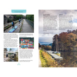 People demonstrate SUP techniques on a canal, paddling under a stone bridge past autumn trees and narrowboats. Informative text and photos from The Paddleboard Bible by Adlard Coles fill both pages.