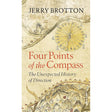 Penguin’s "Four Points of the Compass" book cover features an antique map background, a bold compass rose displaying cardinal directions, and detailed decorative geographic illustrations.