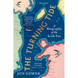 Book cover for The Turning Tide by HarperNorth, featuring a stylized map with birds and seals, highlighting nature writing and including praise from Roddy Doyle and Nicholas Crane.