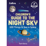 HarperCollins’ "Children’s Guide to the Night Sky" cover features illustrations of the Moon, Saturn, a comet, International Space Station, and a lion constellation—a magical astronomy guide for children with fun star charts.
