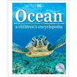 Book cover of "Ocean: A Children's Encyclopedia" by DK, showing a sea turtle swimming underwater amid blue ocean and coral, with the DK logo and a "New Edition" seal.