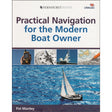 Book cover of "Practical Navigation for the Modern Boat Owner" by Fernhurst Books shows key navigation tools—GPS, compass, radar, map, and sailboat on blue water—ideal for mastering modern boat navigation.