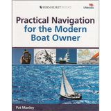 Book cover of "Practical Navigation for the Modern Boat Owner" by Fernhurst Books shows key navigation tools—GPS, compass, radar, map, and sailboat on blue water—ideal for mastering modern boat navigation.