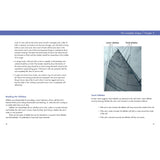 A textbook spread from "Mainsail Trimming" by Fernhurst Books shows diagrams of leech and draft telltales on a sail, alongside tips on using telltales to trim your mainsail for better performance and faster sailing.