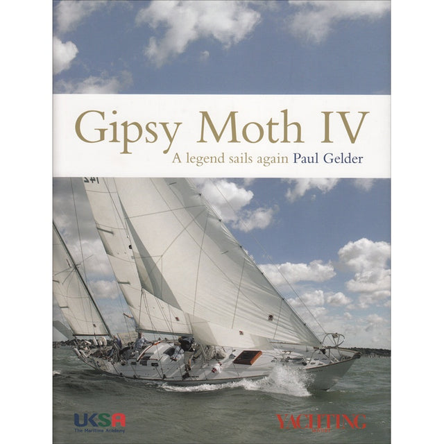 Cover of "Gipsy Moth IV" by Fernhurst Books, showing the iconic sailboat with white sails on the water beneath a partly cloudy sky, capturing a historic sailing moment.