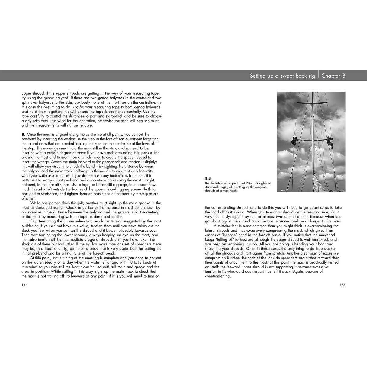 Rigging" by Fernhurst Books: A black-and-white photo captures a sailboat mast from below, a bird perched on the spar amid ropes of the rigging, set against a clear sky.